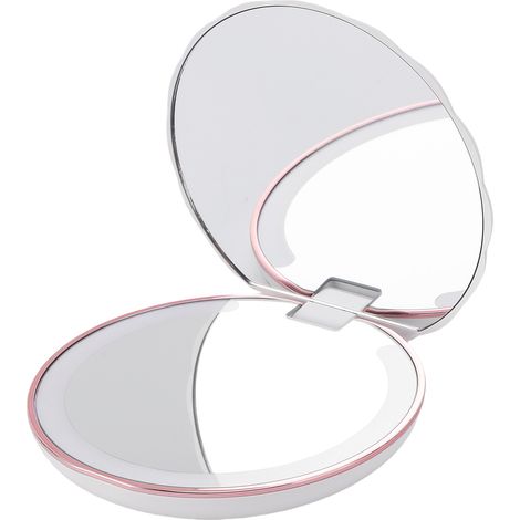 Miroir de maquillage de voyage compact à LED, portable, pliable, tactile, à luminosité réglable, double face, grossissement 1x/2x, idéal pour sac à main ou sac à main. (1/5)