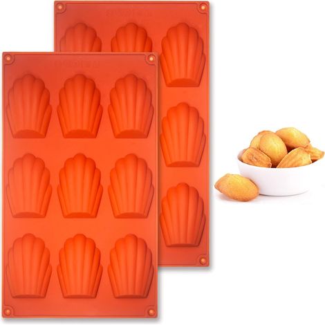 Madeleines Baking Tray 2pcs, 9 Cavities Silicone Non-Stick Madeleine Tray for Baking Cake, Biscuits (Brown) (1/5)