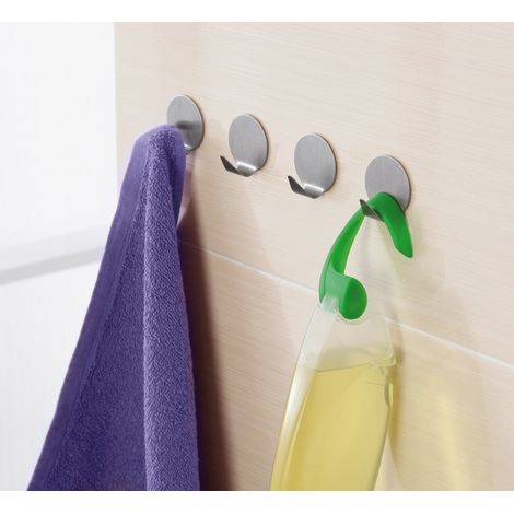 Juego de cuatro perchas de acero instalación adhesiva Feridras 700018  acero inoxidable cepillado