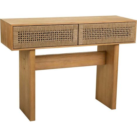 console en bois naturel avec tiroirs tressés style artisanal - bois naturel clair et marron (1/5)