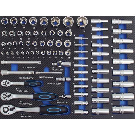 Profi Werkstattwagen Einlage blau Steckschlüsselsatz 80 tlg. Schaum 520x400mm