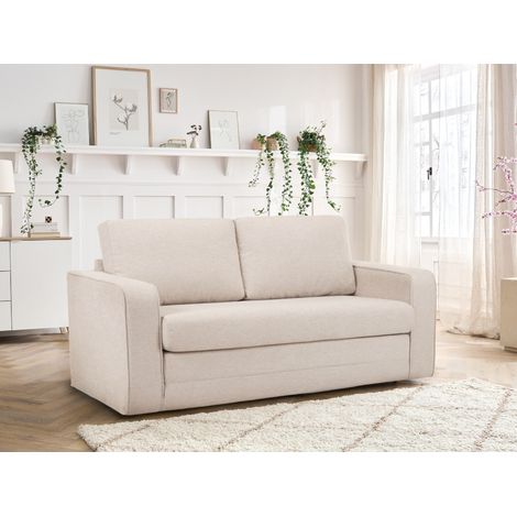 Bobochic – Canapé droit convertible 2 places déplimousse – Tissu chiné beige – Dimensions couchage 195x127cm – Design moderne (1/5)