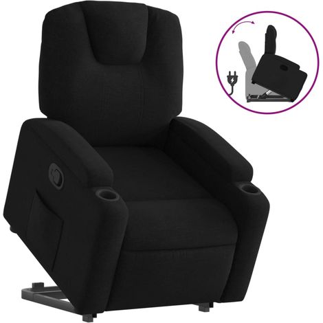 Poltrona relax porta TV rivestimento confortevole funzione sollevamento elettrico in tessuto nero DEC028121