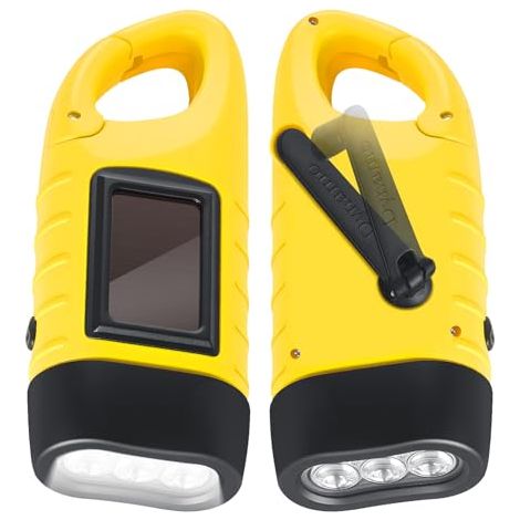 [NUNCA USADO] Linterna de manivela (paquete de 2), linterna solar LED con gancho para mosquetón, linterna dinamo impermeable para acampar, cortes de energía, uso en exteriores [Clase de energía A]