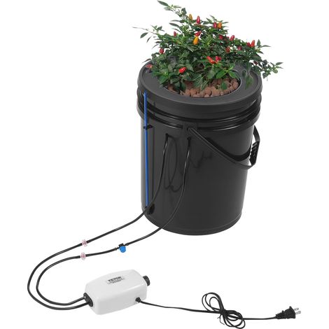 VEVOR DWC Hydroponics Grow System, Hydroponisches Anbausystem mit Top-Drip-Kit, 5-Gallonen-Tiefwasserkultur mit Luftpumpe, Luftstein und Wasserstandsanzeige für Blattgemüse (1 Eimer + Top-Drip-Kit) (1/5)