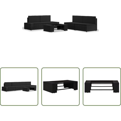 Poly Rattan - 5-tlg. Garten-Lounge-Set Poly Rattan Schwarz (1/5)