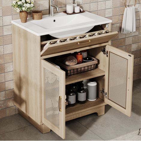Mobile bagno con lavabo in ceramica 76x46x88 cm OKMYHOME (1/5)