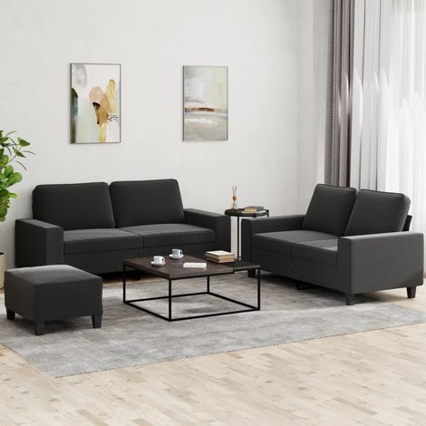 3-tlg. Sofagarnitur Schwarz Stoff (1/5)