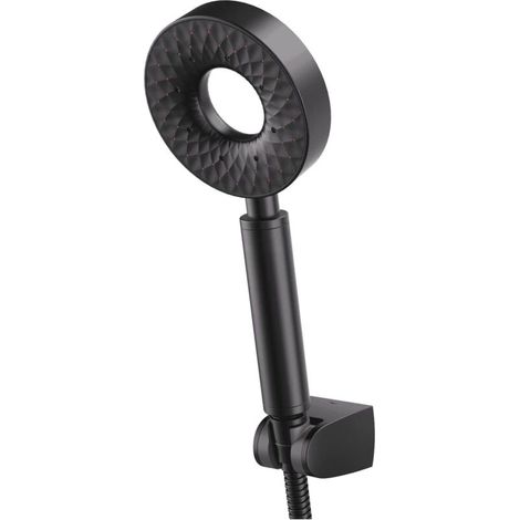 Round Black Self-Cleaning Handheld Shower Head with 3 Spray Modes, ABS Plastic Shower Head with 150cm Shower Hose and Shower Holder (1/4)