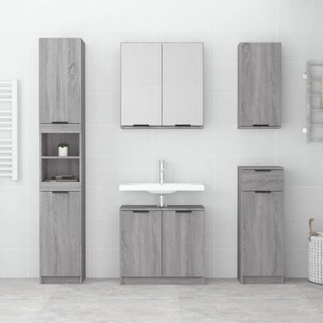Armoire de Toilette avec Miroir, Gris Sonoma, 64 x 20 x 67 cm, Meuble de Rangement Mural pour Salle de Bain (1/5)
