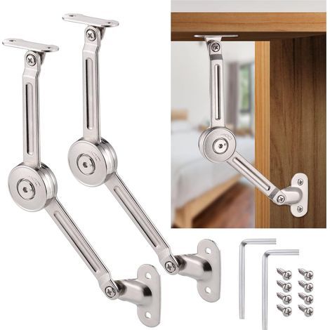 AIDUCHO 2 bisagras de soporte para tapas con cierre suave, tornillos y llave Allen, níquel satinado, capacidad de 18 kg, bisagra de soporte para tapas de armarios y baúles de juguetes. (1/5)