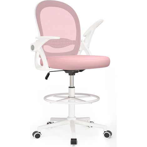 BIGZZIA - Fauteuil de Bureau, Chaise Bureau Ergonomique avec Hauteur et Repose-Pieds réglables, pivotant à 360°, Tissu élastique, Charge 120 Kg, Rose (1/5)