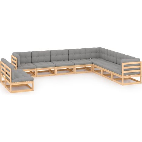10-tlg. Garten-Lounge-Set mit Kissen Massivholz Kiefer vidaXL