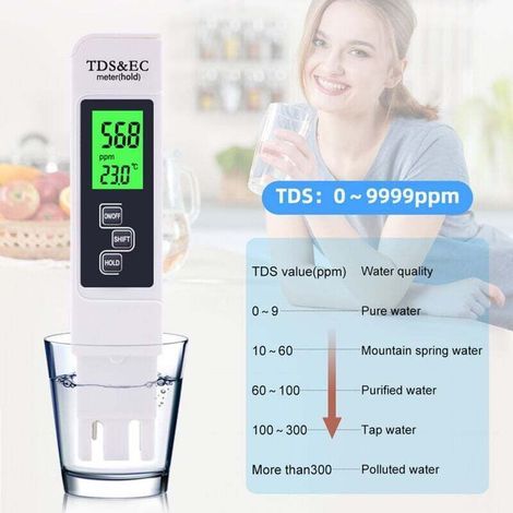 Misuratore elettronico, tester digitale TDS&EC 3 in 1, termometro, strumento per testare TDS/EC in acqua potabile/acquario/piscina (1/4)