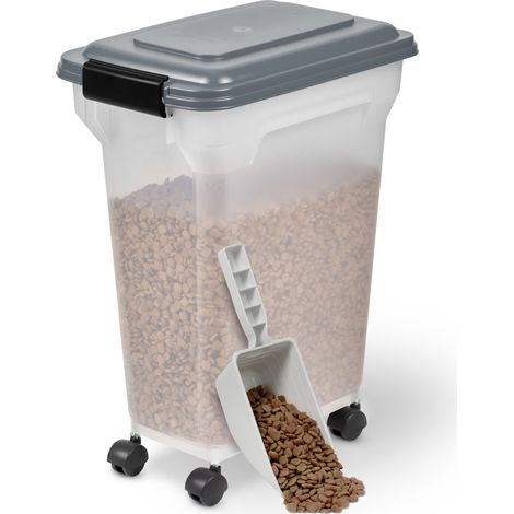 Iris Ohyama Contenedor pienso con ruedas, 20L/7.5kg, Gris, Contenedor comida perro, Pienso gatos, Hermética, para Mascotas, Transparente, Pet Food Container, Dog Food Storage, Libre de BPA, ATS-M