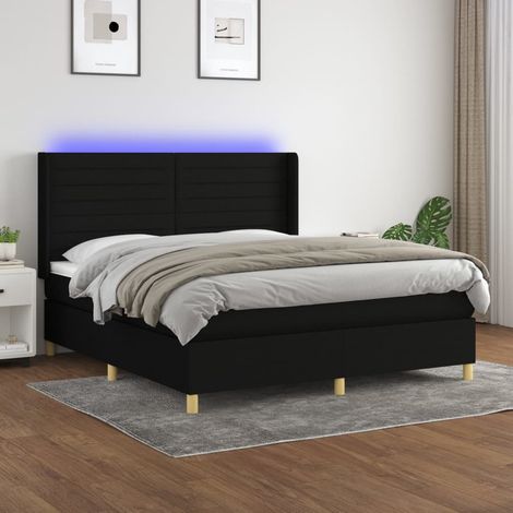 Cama box spring colchón y luces LED tela negro 180x200 cm vidaXL (1/5)