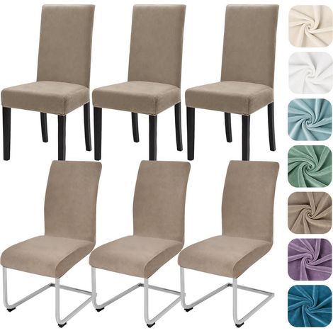 Samt Stuhlhussen 6er Set, Stretch Velvet Stuhlbezüge, waschbar, Khaki (1/5)