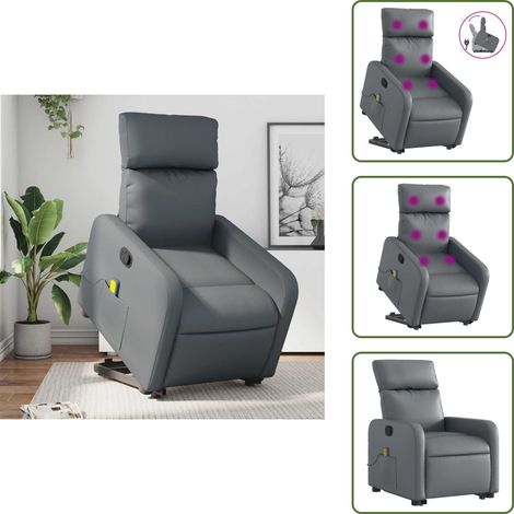 Reposapiés - vidaXL Sillón reclinable de masaje de pie cuero artificial gris - Respaldo