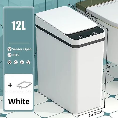 Poubelle intelligente automatique (blanche, batterie 12 litres), poubelle intelligente, bac de rangement intelligent (1/5)