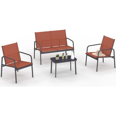 Set di mobili da giardino TOLEDE basso a 4 posti con divano, poltrone e tavolo in terracotta