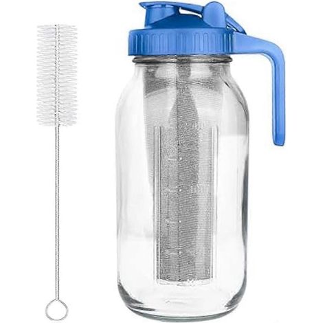 Cafetière à infusion à froid, pichet Mason de 1,9 L à large ouverture avec filtre, couvercle à poignée et bec verseur, pichet étanche (1/5)