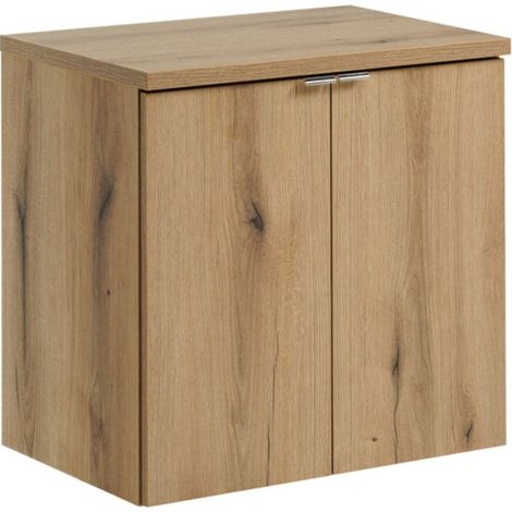 Hängendes Badezimmer-Set VANO in Eichenoptik 60cm: Unterschrank mit Schränken + Platte für Waschbecken