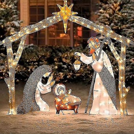 Kongque - Crèche lumineuse d'extérieur, décoration de jardin Sainte Famille pour Noël, crèches de Noël extérieures, décorations de Pâques lumineuses : (1/3)