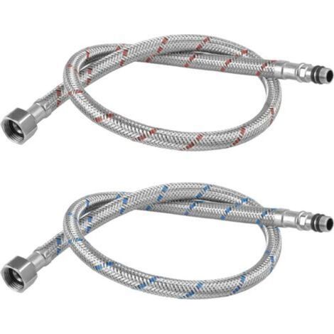 Lot de 2 tuyaux de raccordement - G3/8 x M10 - Rallonge de tuyau de raccordement - 60 cm - En acier inoxydable - Pour robinet mitigeur (1/5)