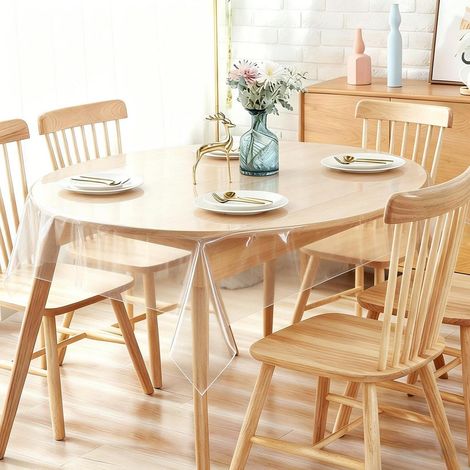 Nappe Transparente Ronde 140cm, Lavable, PVC, Anti-rayures