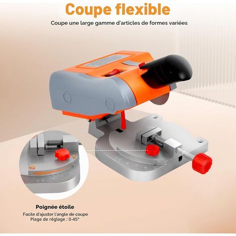 Scie à onglet radiale 220 V 90 W Mini scie à onglet réglable 0-45°, 7800 tr/min, scie circulaire avec outil de serrage, épaisseur de coupe 1,2 cm, coupe du bois, du plastique, de la pierre (1/5)
