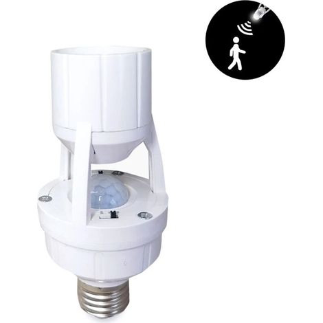 Adaptateur pour ampoule E27 avec détecteur de présence PIR et douille pour interrupteur. (1/5)