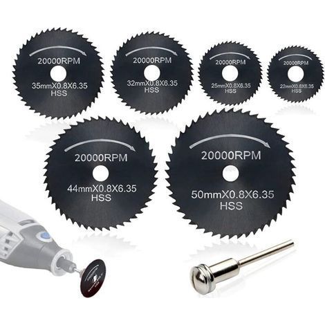 7pc HSS Rotary Tool Saw Blades, (Nitriding Steel) Circular Saw Blade Discs, (Wood Cutting Disc) for Rotary Tool Chuck with Extension Shank 1/8"(3.175mm) (1/5)