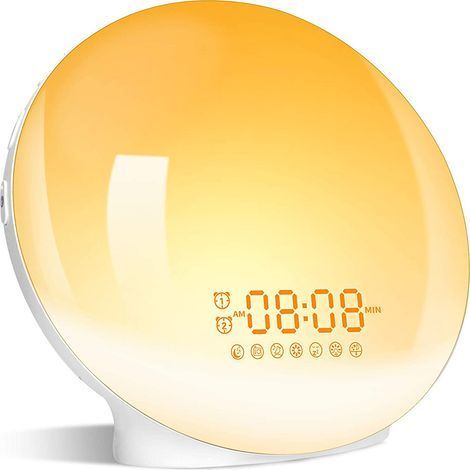 Alarm Clock Wake Up Light with Sunrise/Sunset Simulation Dual Alarms Bedside Night Lamp Snooze Function FM Radio 7 Natural Sounds 7 Colorful Atmosphere Lamp USB Phone Charging Port,Ideal Gift(UK Plug) (1/4)