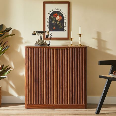 Buffet de rangement 80x40x80 cm, avec panneaux en relief, étagères réglables, plateau résistant à l’eau, aggloméré, Marron (1/5)