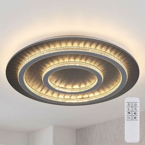 LED Deckenlampe dimmbar mit Fernbedienung Kristall Deckenleuchte anthrazit Wohnzimmerlampe, Farbwechsel, 60W 2100lm warmweiß-kaltweiß, D 55 x 6 cm