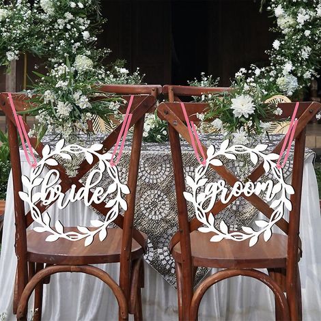 (modle Guirlande Blanche) Plaque Dcorative De Chaise Pour Les Maris, Plaque Dcorative De Chaise En Bois (1/5)