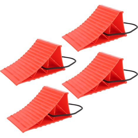 Cales de roue robustes avec corde antidérapante, bouchon de bloc de cale de pneu en plastique dur de haute stabilité pour RV rouge 4 pièces (1/5)