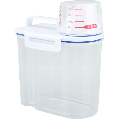 Distributeur de céréales et riz, récipient de stockage hermétique avec bec verseur, doseur inclus, 1,5 kg, blanc transparent (1/5)