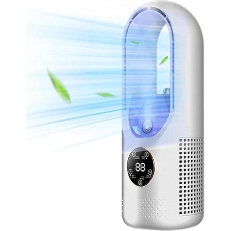 Ventilateur sans pales – 6 vitesses et minuterie – Contrôle multifonction USB avec affichage LED – Silencieux et portable pour chambre, cuisine, bureau – Blanc – 1 unité (1/5)