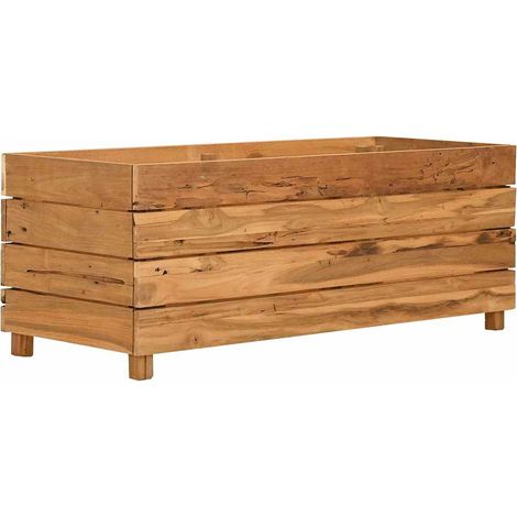 vidaXL Arriate elevado madera de teca reciclada y acero 100x40x38 cm (1/2)