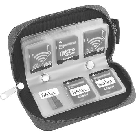 Étui pour cartes mémoire - Compatible avec les cartes SD et CF - 22 emplacements (4 grands et 18 petits) - Pochette avec 22 emplacements - Chiffon de nettoyage en microfibre inclus (1/5)