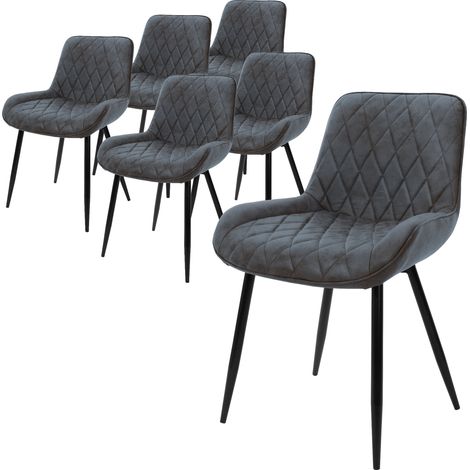 ML-Design Set di 6 Sedie per Sala da Pranzo Antracite con Schienale Sedia per Cucina con Rivestimento in Ecopelle Imbottita Gambe in Metallo Sedia Salotto Soggiorno Materiale Traspirante e Morbido