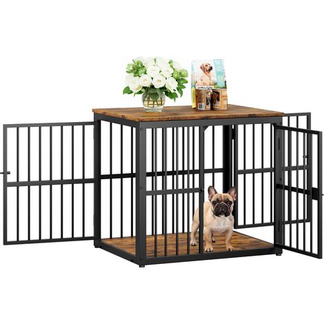 Cage modulaire pour chien style meuble marron rétro 68,4 x 53 x 61 cm, enclos combinable et empilable avec 3 portes, plateau étanche utilisable comme table d’appoint ou table de chevet (1/5)