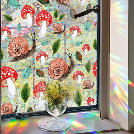 Film décoratif pour fenêtre 100 × 43 cm motif champignons arc en ciel électrostatique sans colle laissant passer la lumière et préservant l’intimité (1/5)