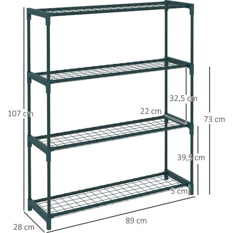 Support pour plantes, étagère à fleurs, 4 niveaux, 89 cm x 28 cm x 107 cm, vert foncé (1/5)