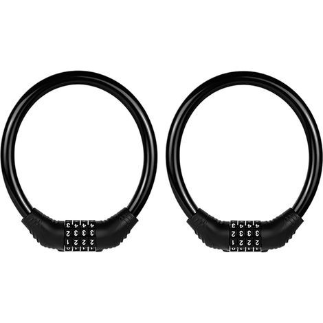 Câble antivol pour vélo, cadenas à combinaison réinitialisable à 4 chiffres, 40 cm (2 pièces) - Noir (1/5)