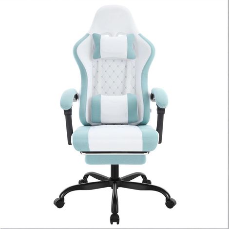 Silla de oficina ergonómica giratoria con masaje, malla transpirable, azul y blanco (1/5)