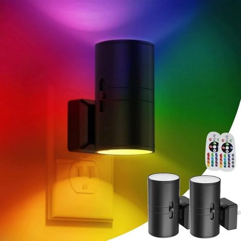 2 unidades, 16 colores, Luz nocturna LED con enchufe, Luz nocturna RGB que cambia de color con sensor de luz, 0-100LM, Pasillo, dormitorio, Negro (1/5)