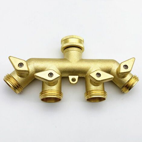 Distributeur de Tuyau (4 Voies), Arrosage en Laiton Adaptateur Diviseur à Quatre Voies Robinet à Tournant Sphérique Connecteur de Robinet (1/5)