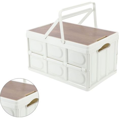 Camp Box Outdoor Camping Boîte de rangement portable avec poignée amovible pliable Camping Couvercle en bois portable Boîte de rangement (S) (1/5)
